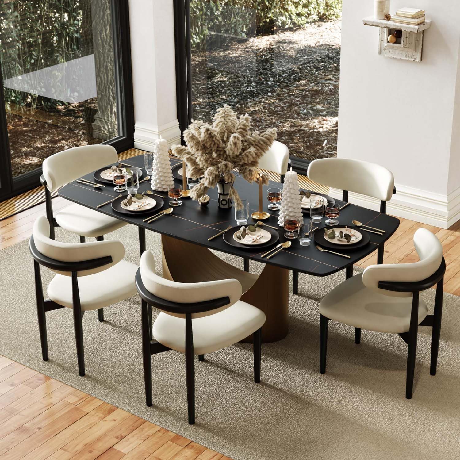 POVISON Modern Dining Table, 71'' Sintered Stone Black Dining Room